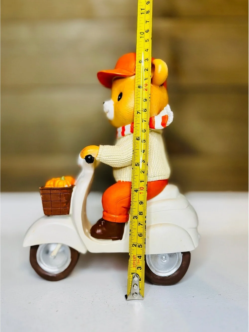 Fall Bear on Scooter Figurine - Pumpkin Harvest Vespa Decor 9